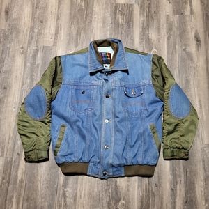 Vintage Hanging Loose Trucker Bomber Hybrid Jacket Quilted Elbow Patch Junior XL